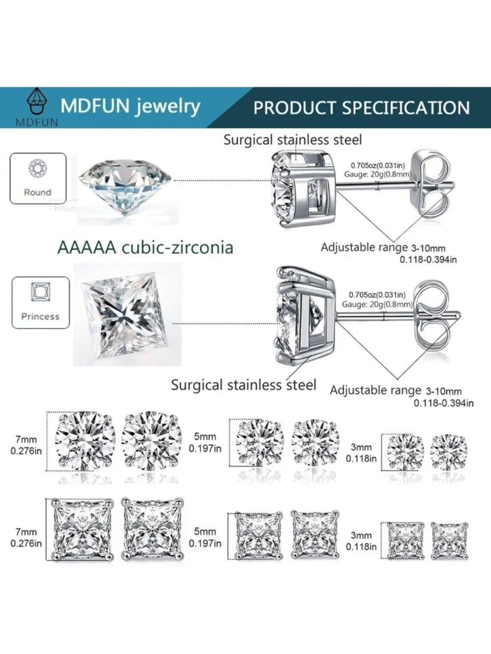 6 Pairs Stainless Steel Stud Earrings for Men & Women - Hypoallergenic Fashion